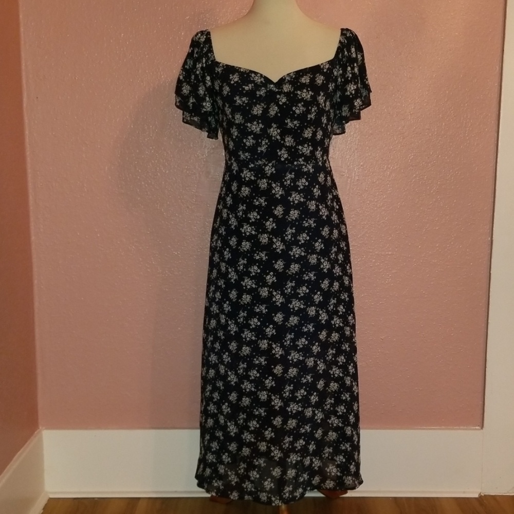 LUMIERE Floral Midi Maxi Romantic Chiffon Dress S